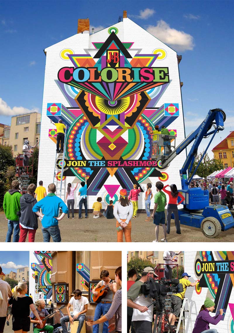 Visuals and mock-up for mural on side of building for J&B Rare Colorise promotional campaign