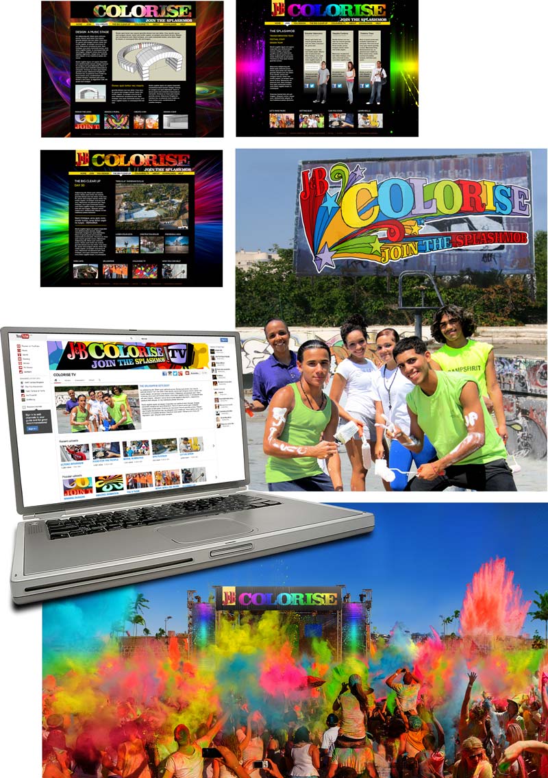 Visuals and mock-up for large hoarding poster, bus stop poster, laptop website and mobile phone app for J&B Rare Colorise promotional campaign