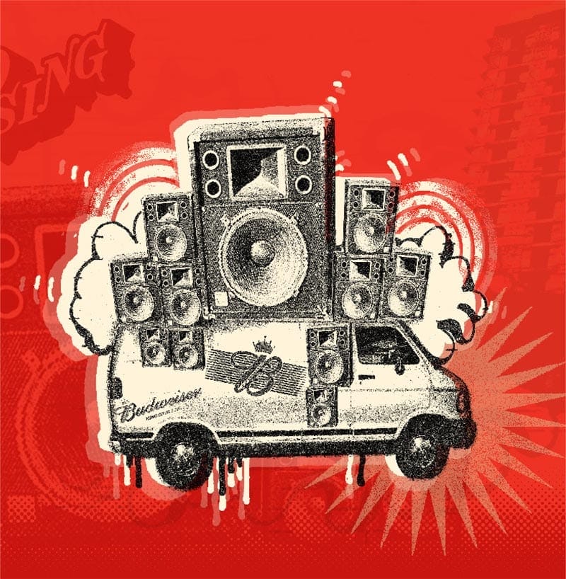 bud_rising Illustration for Budweiser poster van with huge speakers on the roof