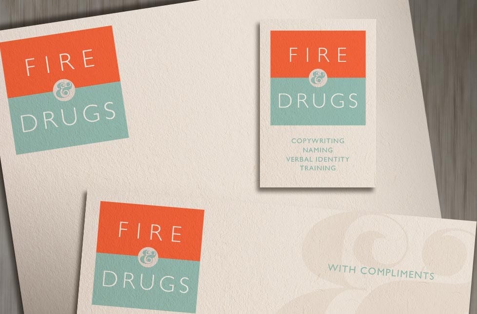 Logo and branding for Fire & Drugs copywriting company