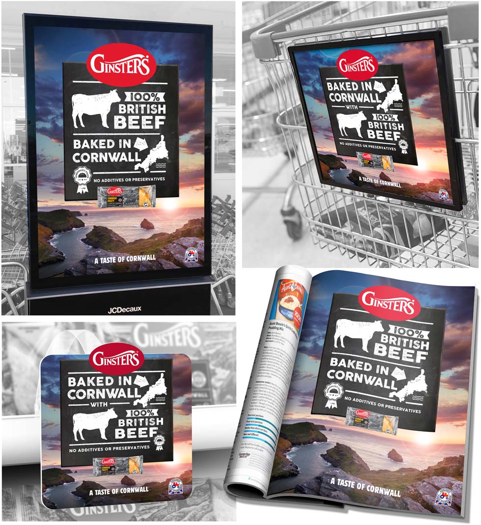 Visuals and mock-ups of Ginsters marketing campaign