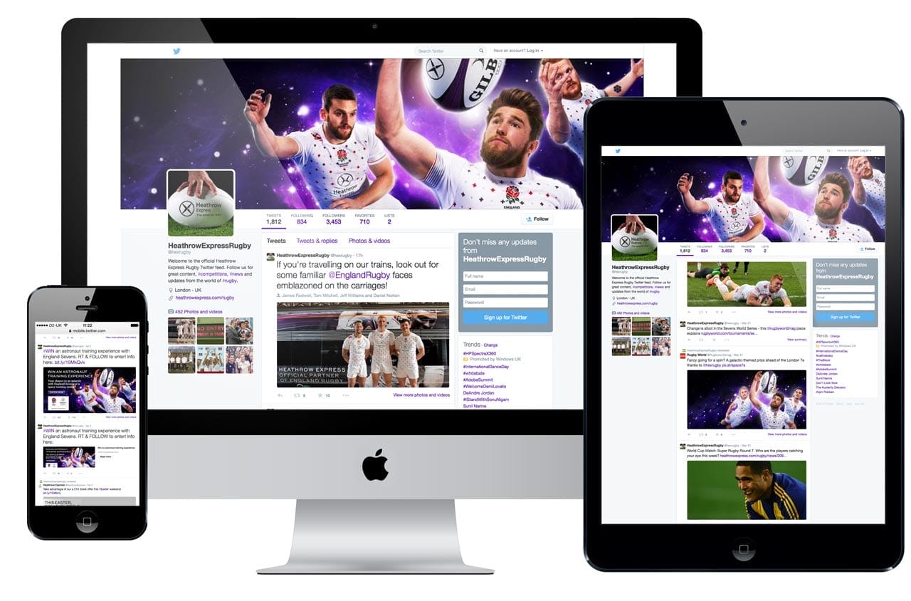 Retouching for England World Cup Rugby team promotional advert for Heathrow Express