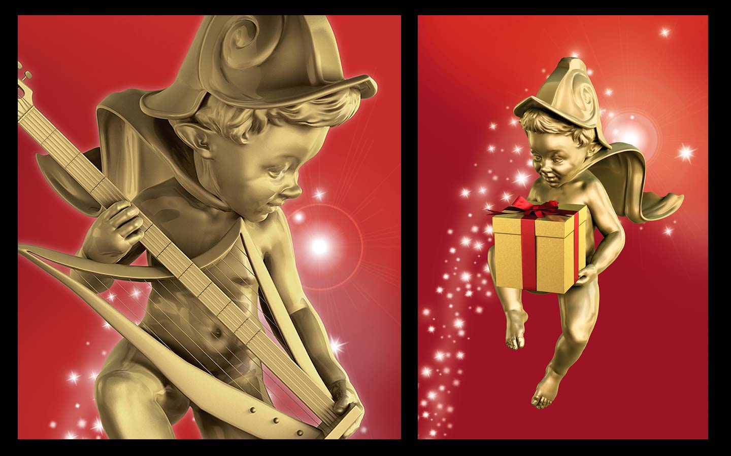 3d image creation of cherub with harp and gift for Nokia