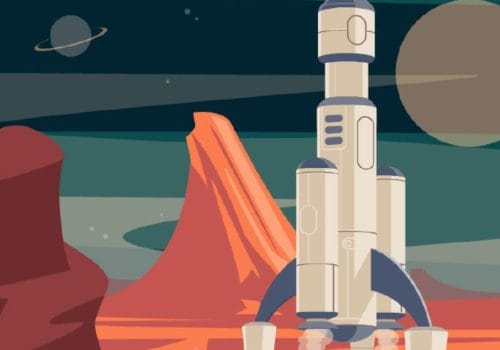 Vector Illustration of rocket on Mars