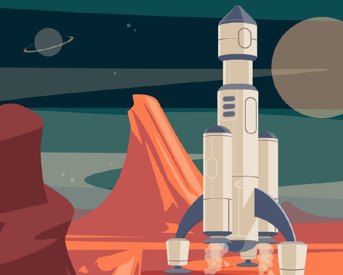 Vector Illustration of rocket on Mars