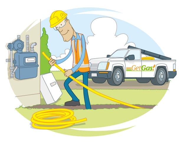 Vector illustration of Gas engineer fitting pipeline to meter for New Zealand Gas