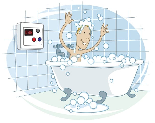 Vector illustration of man in soapy bubble bath for New Zealand Gas
