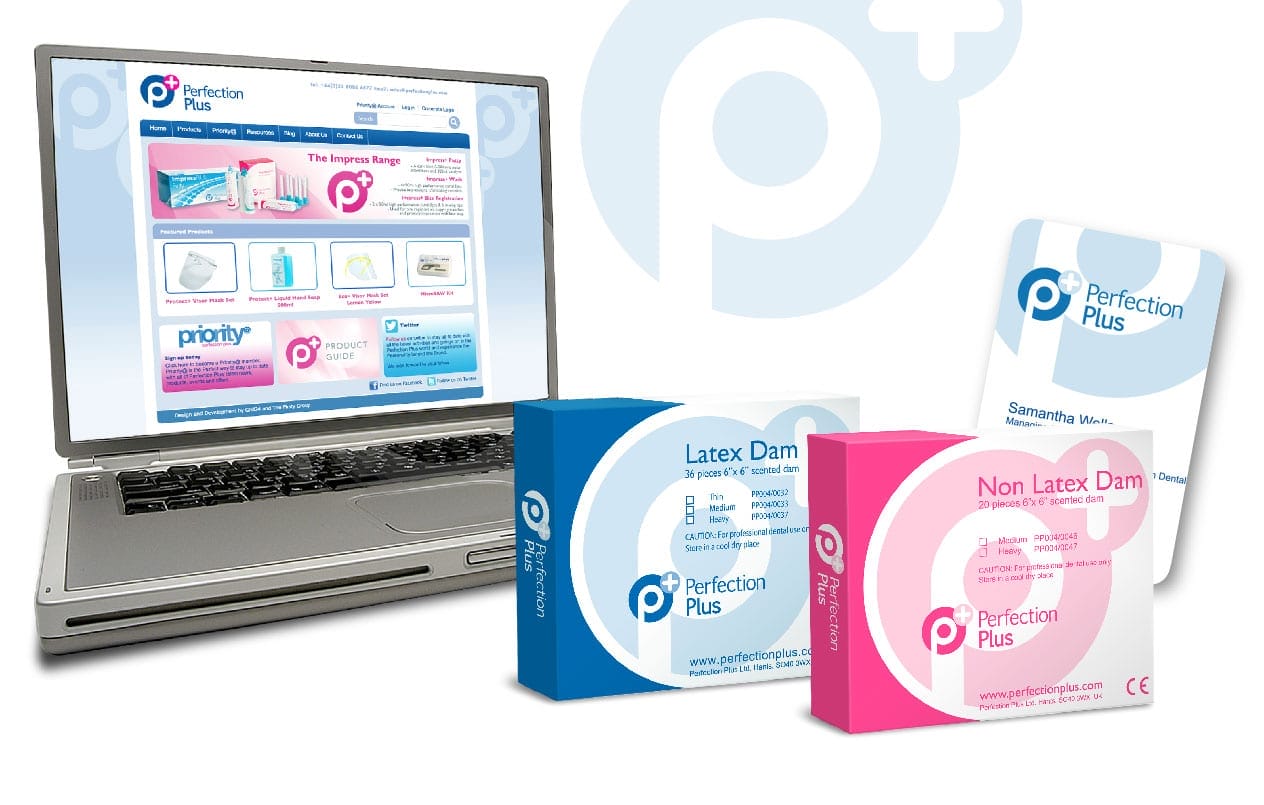 Wordpress website Logo and packaging for Perfection Plus dentist equipment and disposables supplier