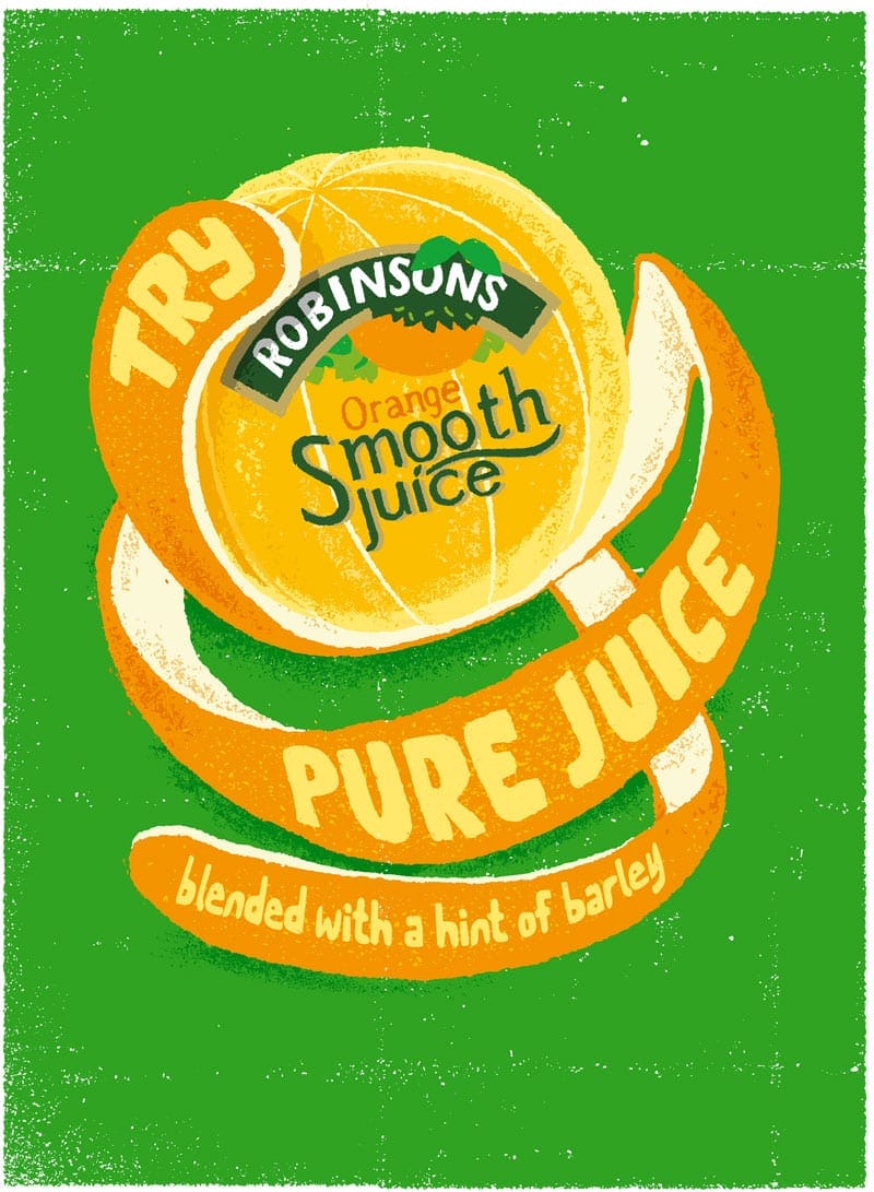 Vector illustration of orange and peel for Robinsons Smooth Orange Juice Pure Juice drink advertising poster