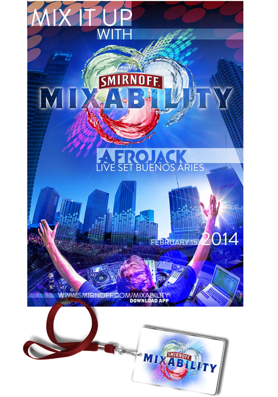 Visuals and mock-up for poster and lanyard for Smirnoff Mixability promotional campaign