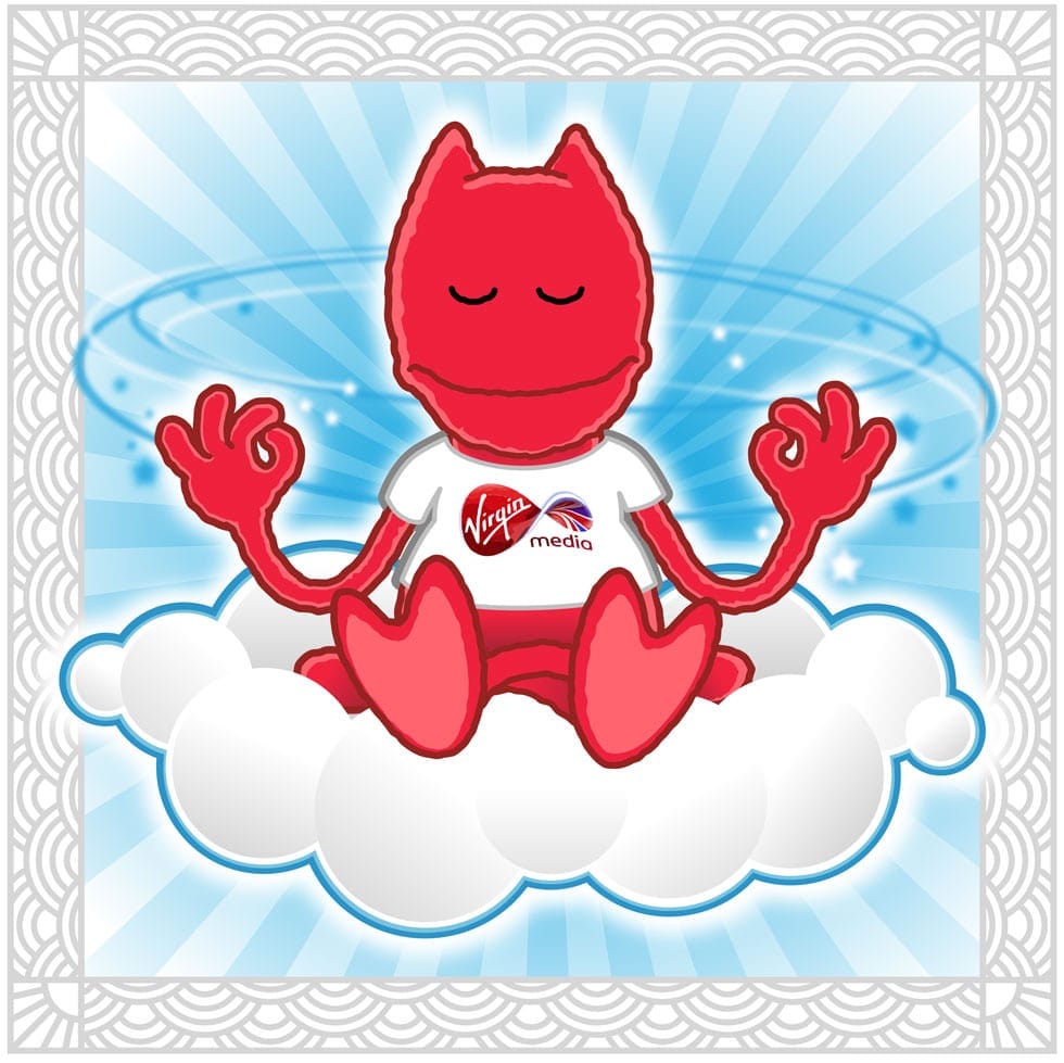 Vector illustration of Virgin Media character in Zen position meditating